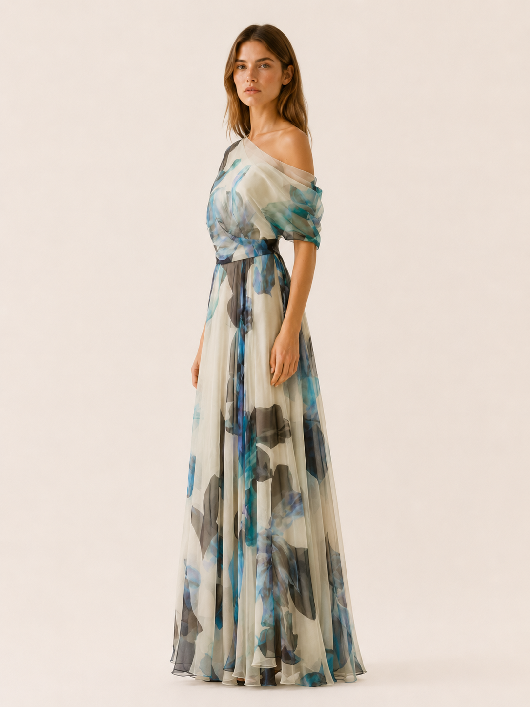 Marietta | Chiffon Maxi Dress with Asymmetric Neckline