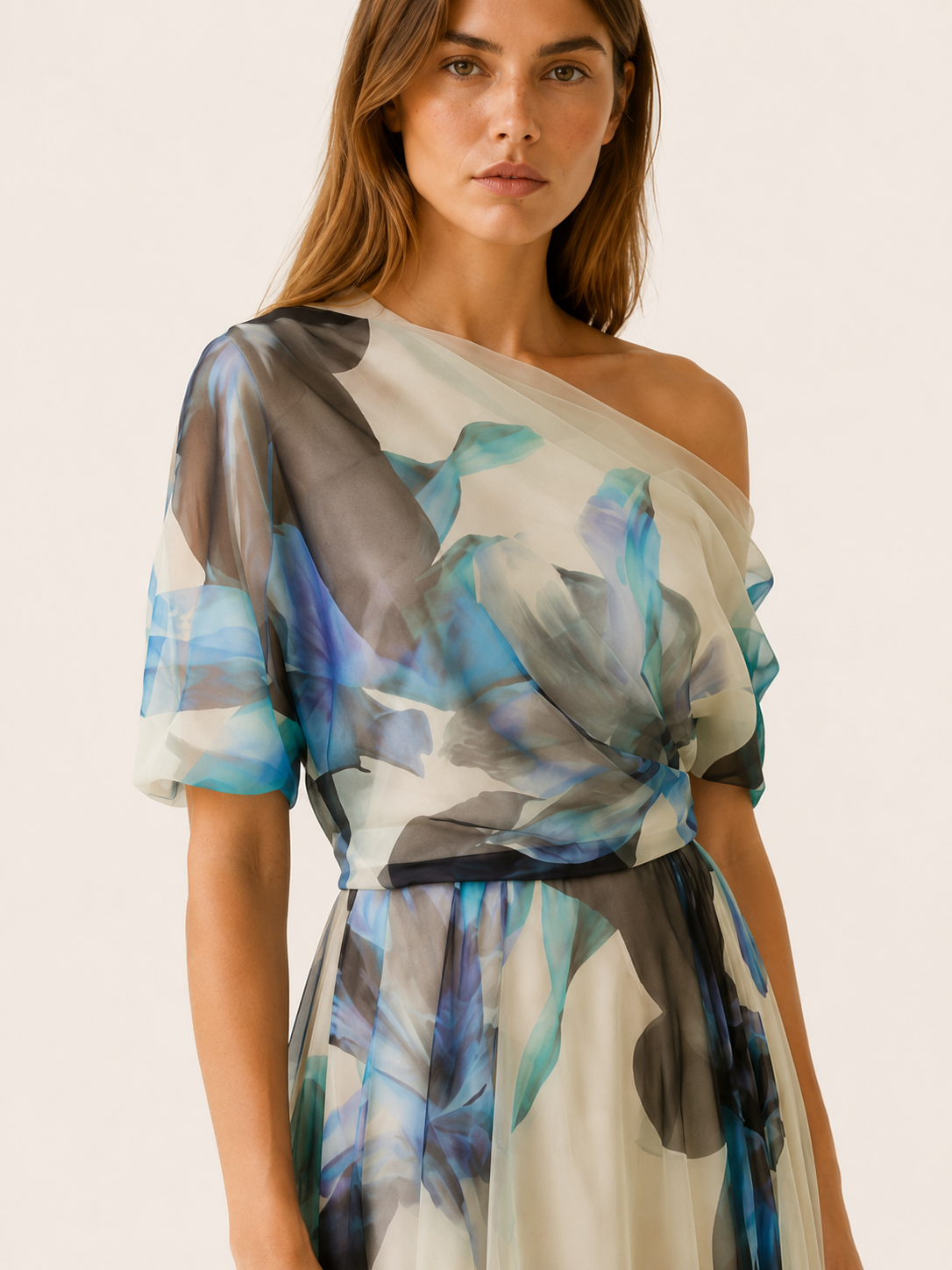 Marietta | Chiffon Maxi Dress with Asymmetric Neckline