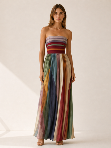 Marina | Strapless Maxi Dress with Pleated Skirt
