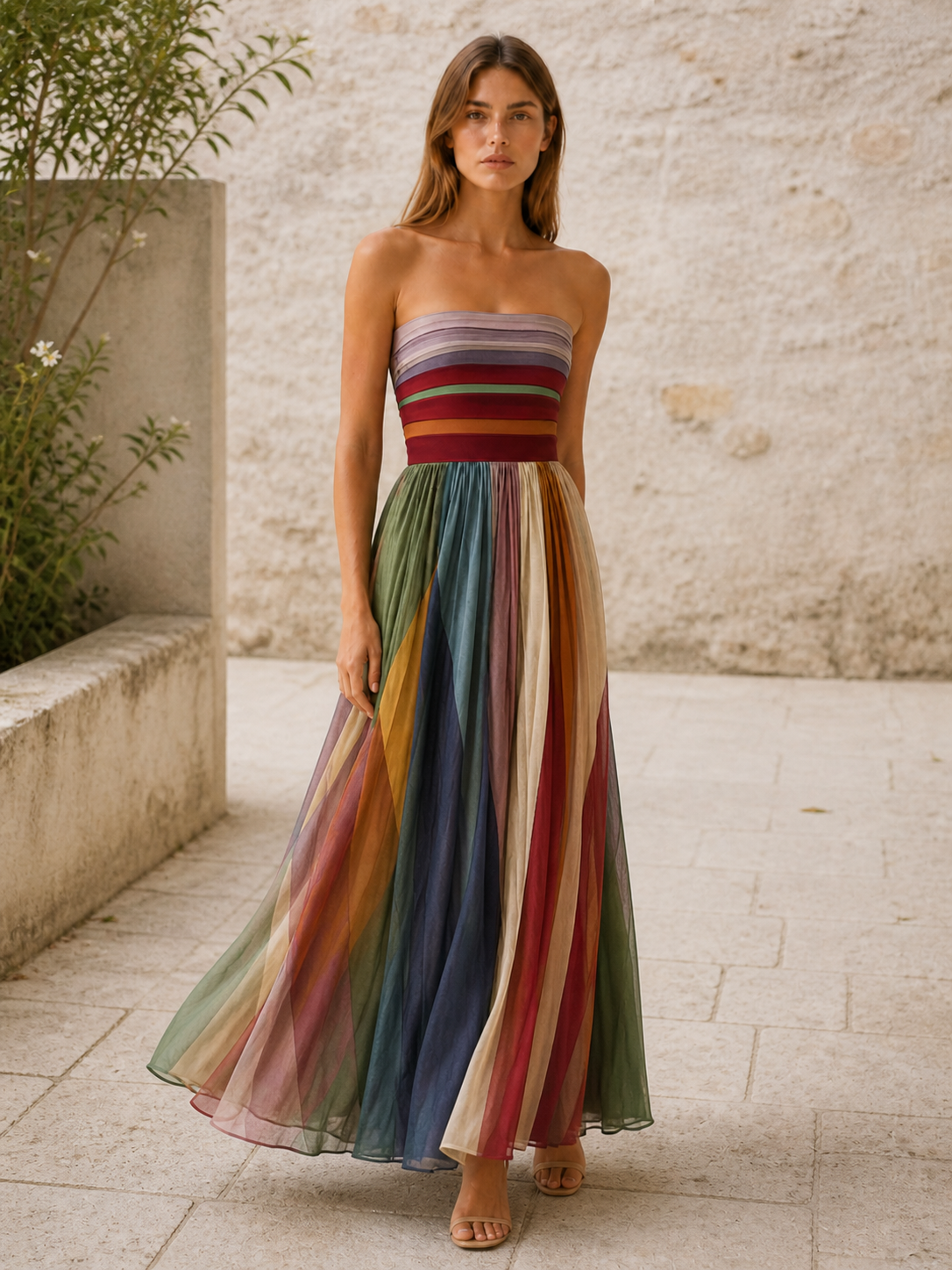 Marina | Strapless Maxi Dress with Pleated Skirt