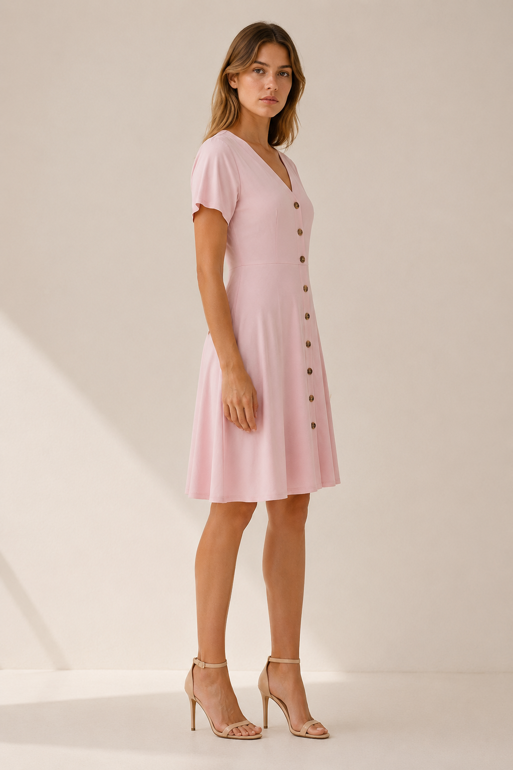 Maris | V Neck Mini Dress with Button Front