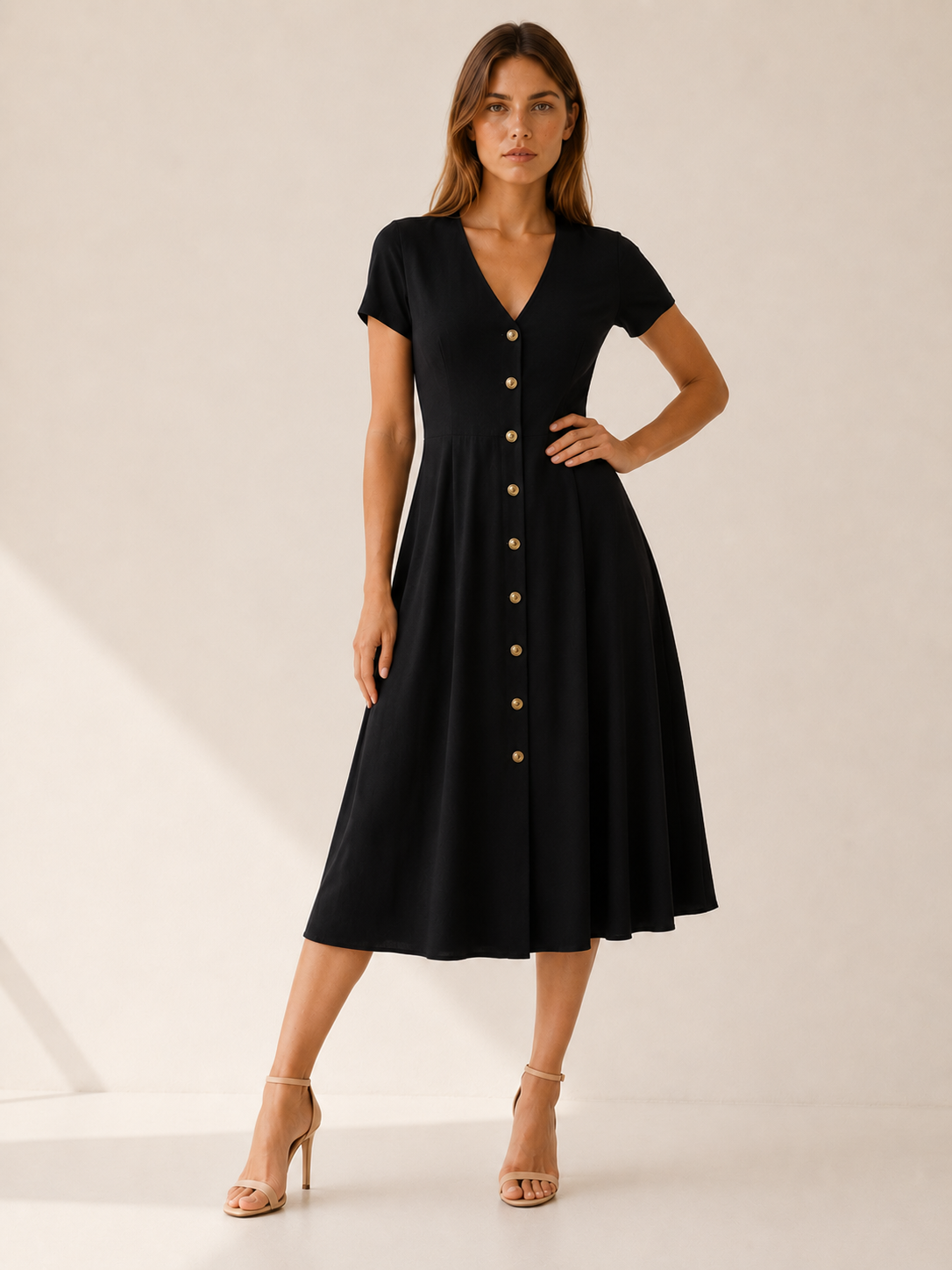 Maris | V Neck Mini Dress with Button Front