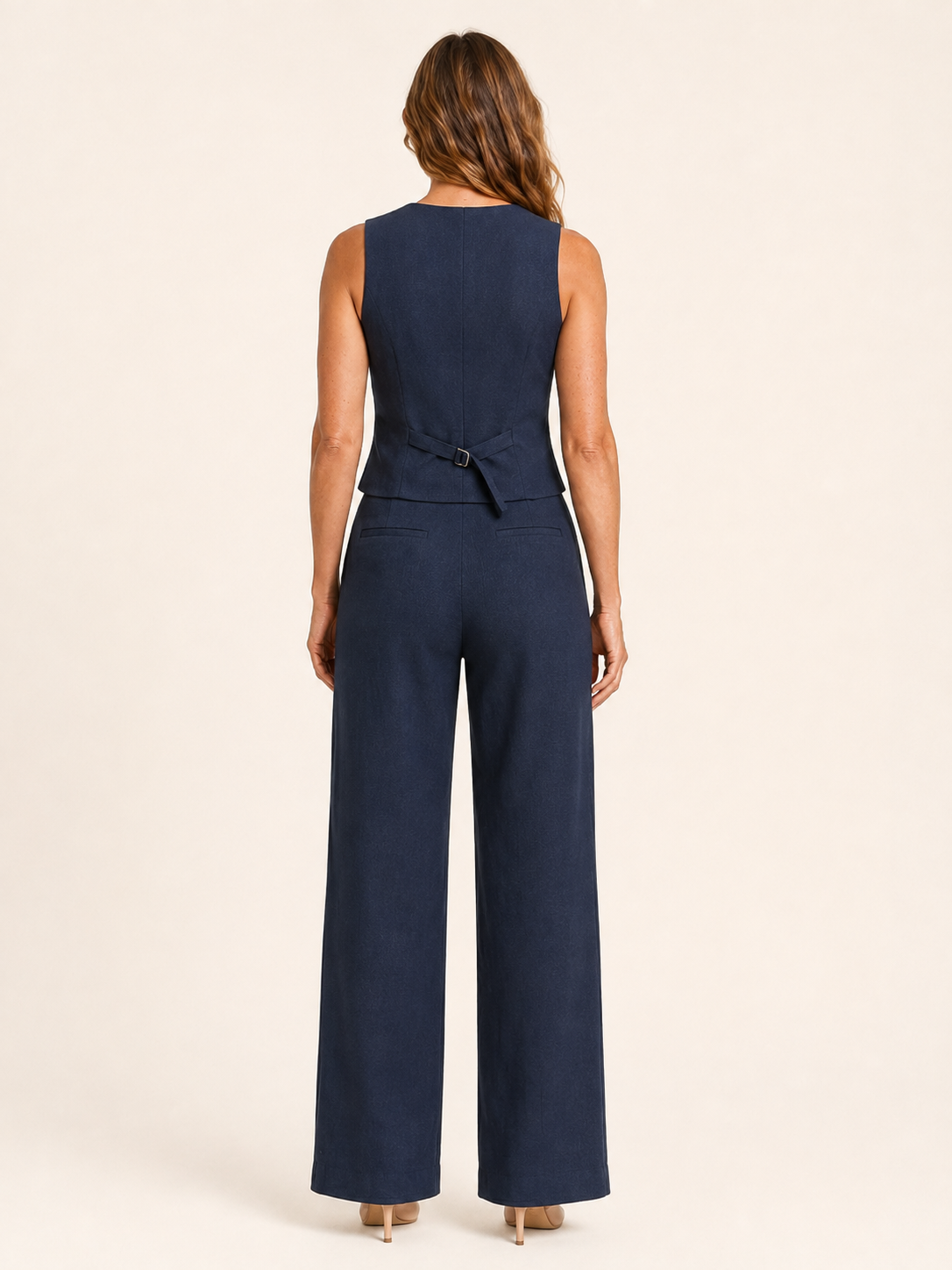 Marissa | Women's Linen Blend Vest and Wide Leg Pants Set