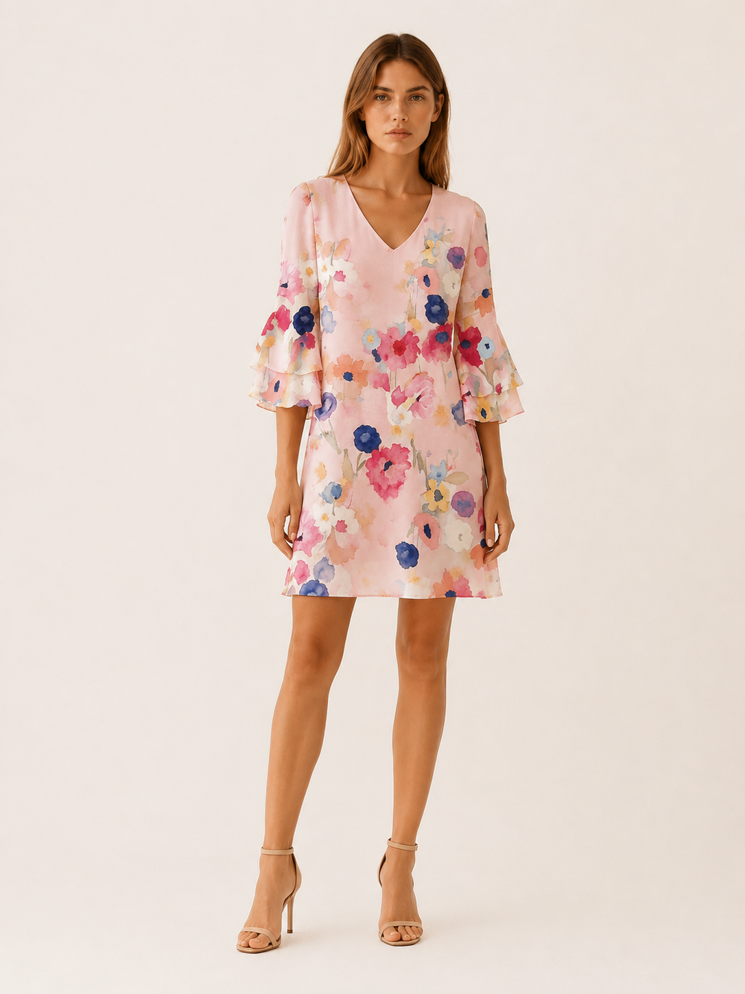 Marjeta | Mini Dress with V Neck and Ruffle Sleeves
