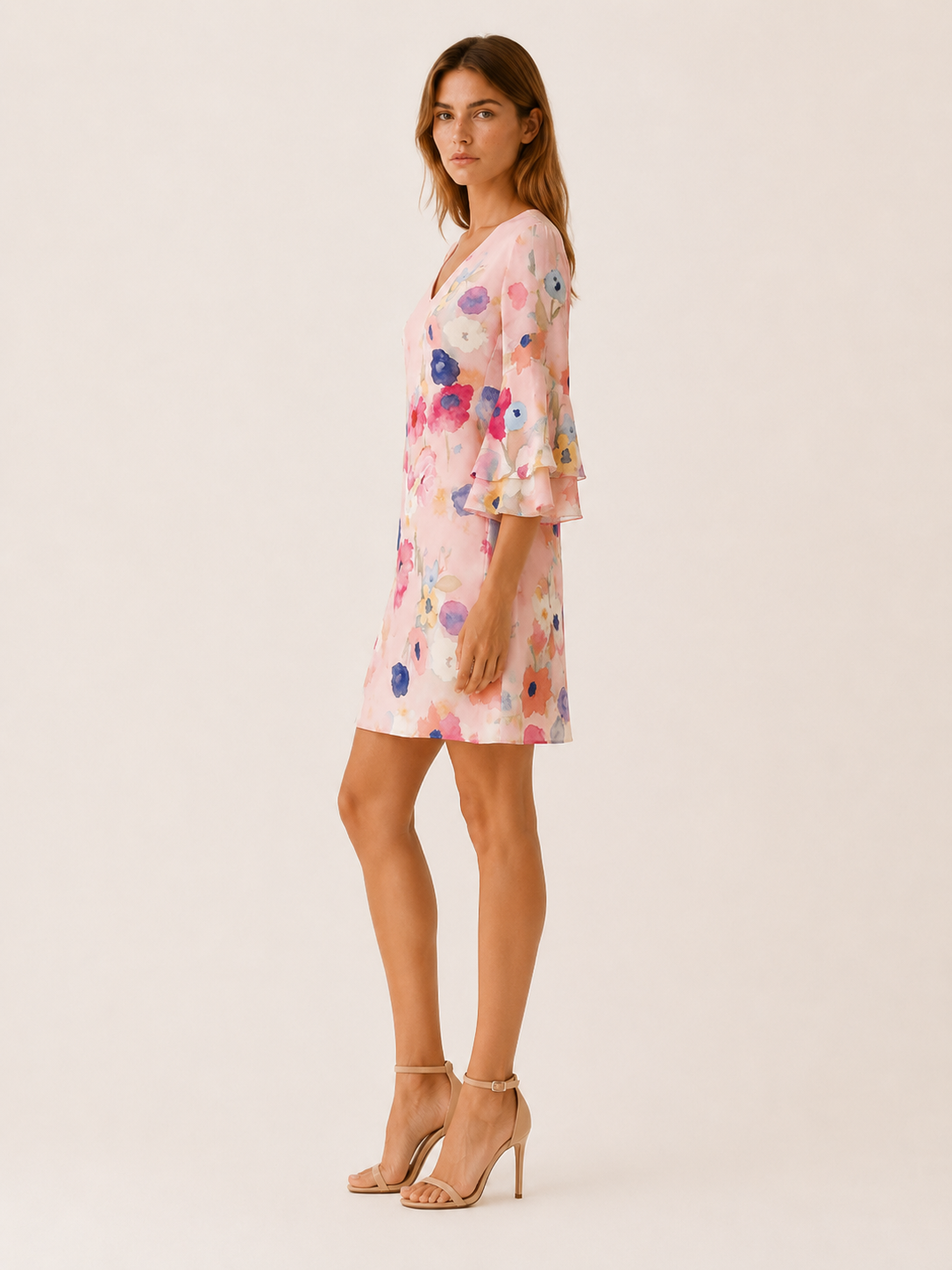 Marjeta | Mini Dress with V Neck and Ruffle Sleeves