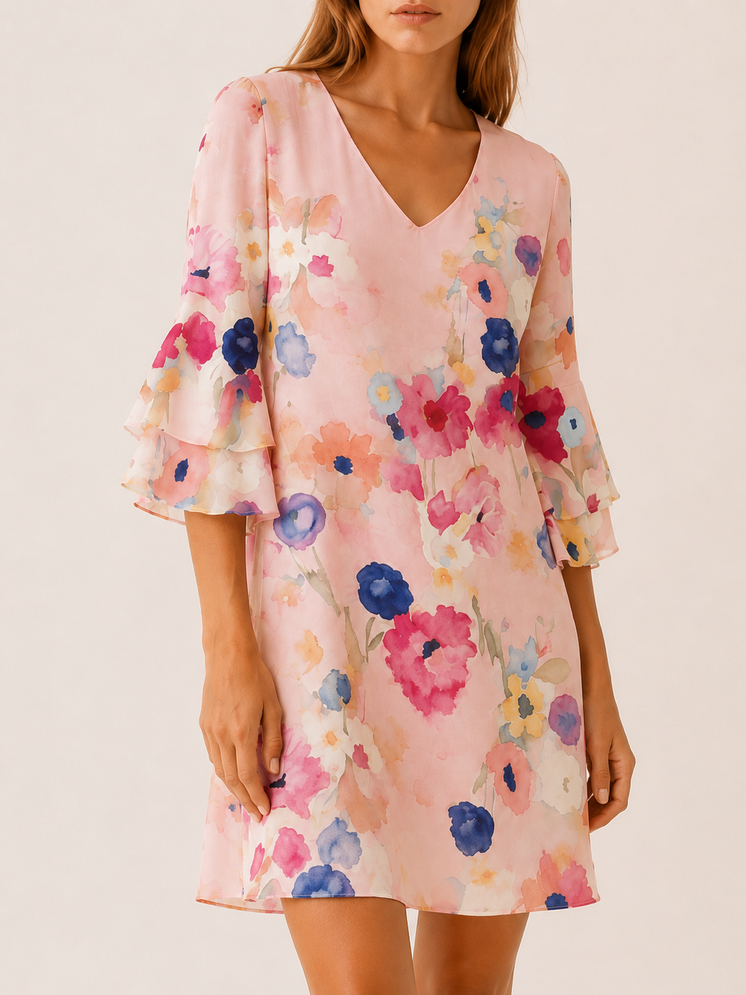 Marjeta | Mini Dress with V Neck and Ruffle Sleeves