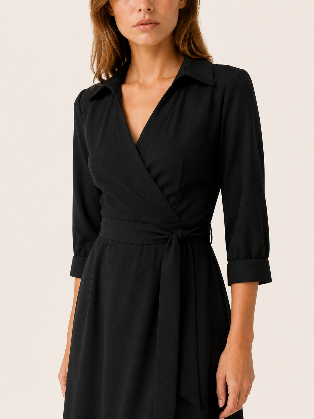 Marla | Wrap Midi Dress with Tie Waist and Collar