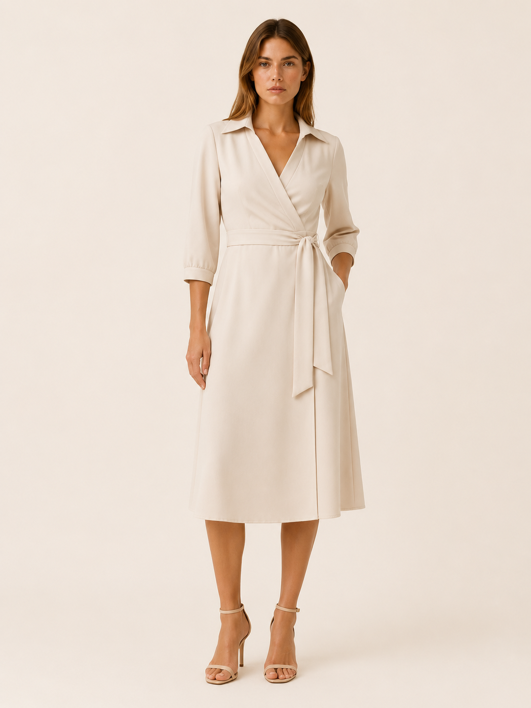 Marla | Wrap Midi Dress with Tie Waist and Collar