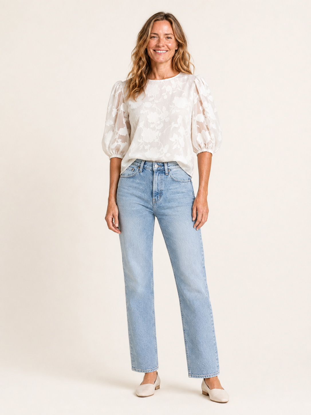 Marlena | Women's Floral Textured Puff Sleeve Blouse