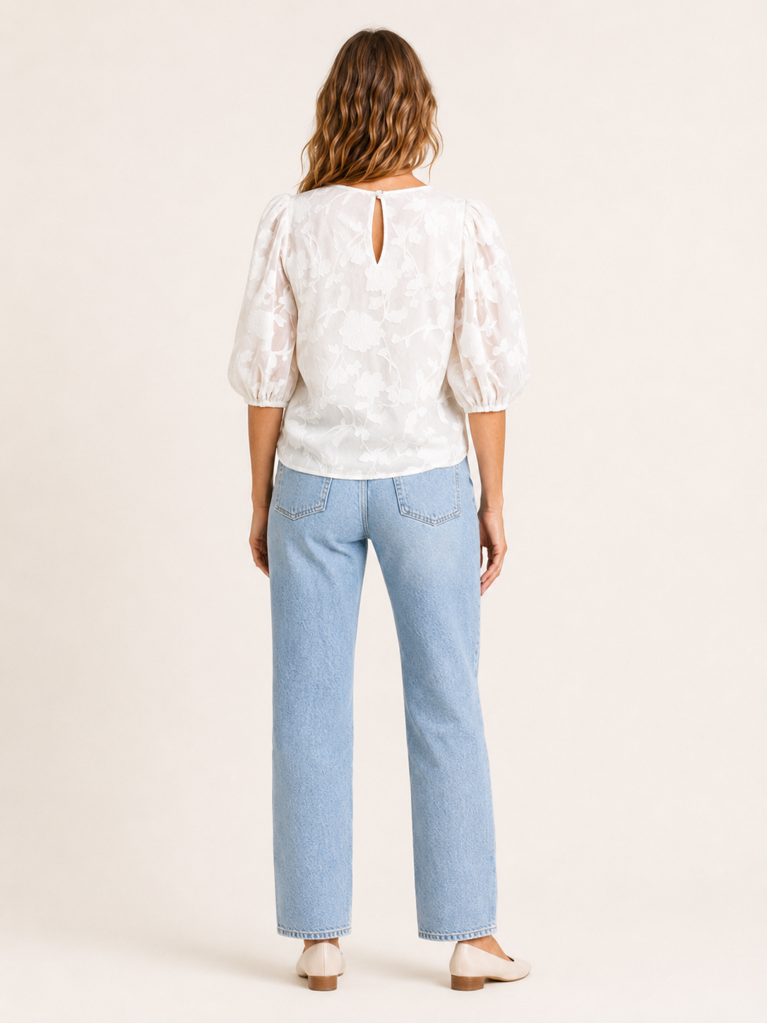 Marlena | Women's Floral Textured Puff Sleeve Blouse