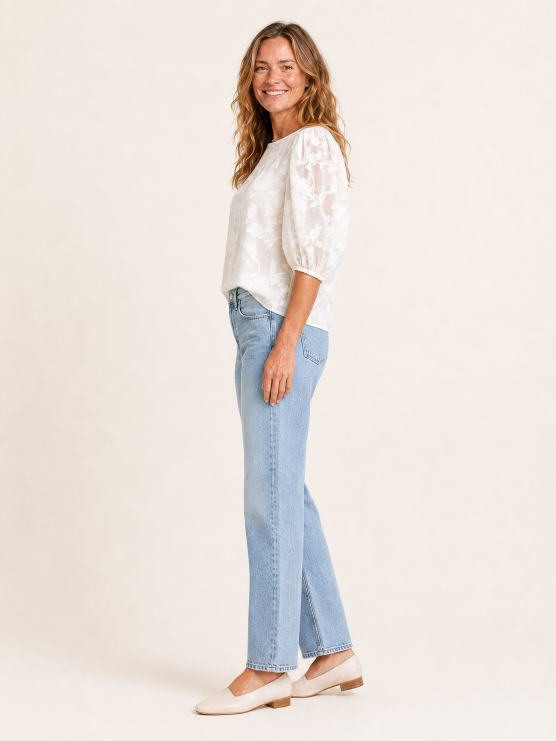 Marlena | Women's Floral Textured Puff Sleeve Blouse