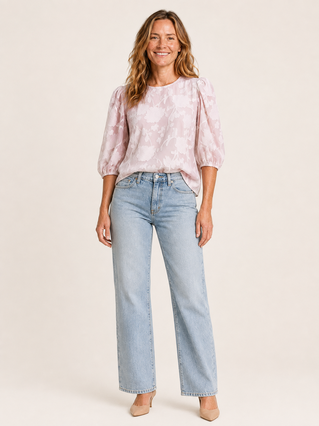 Marlena | Women's Floral Textured Puff Sleeve Blouse