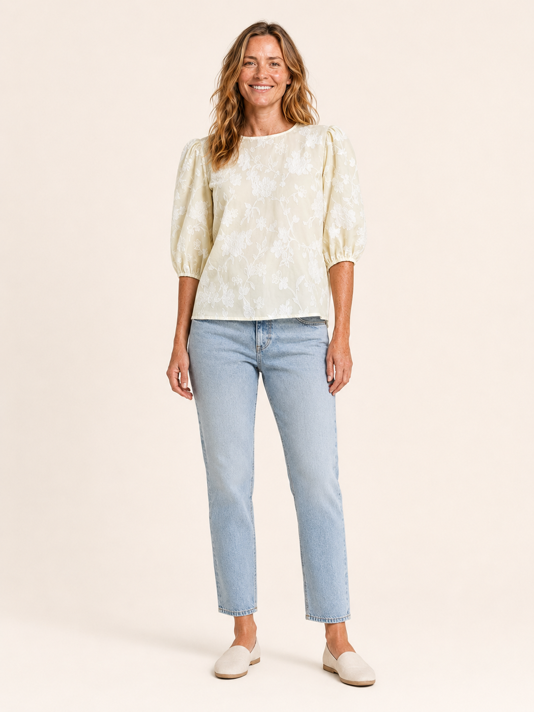 Marlena | Women's Floral Textured Puff Sleeve Blouse