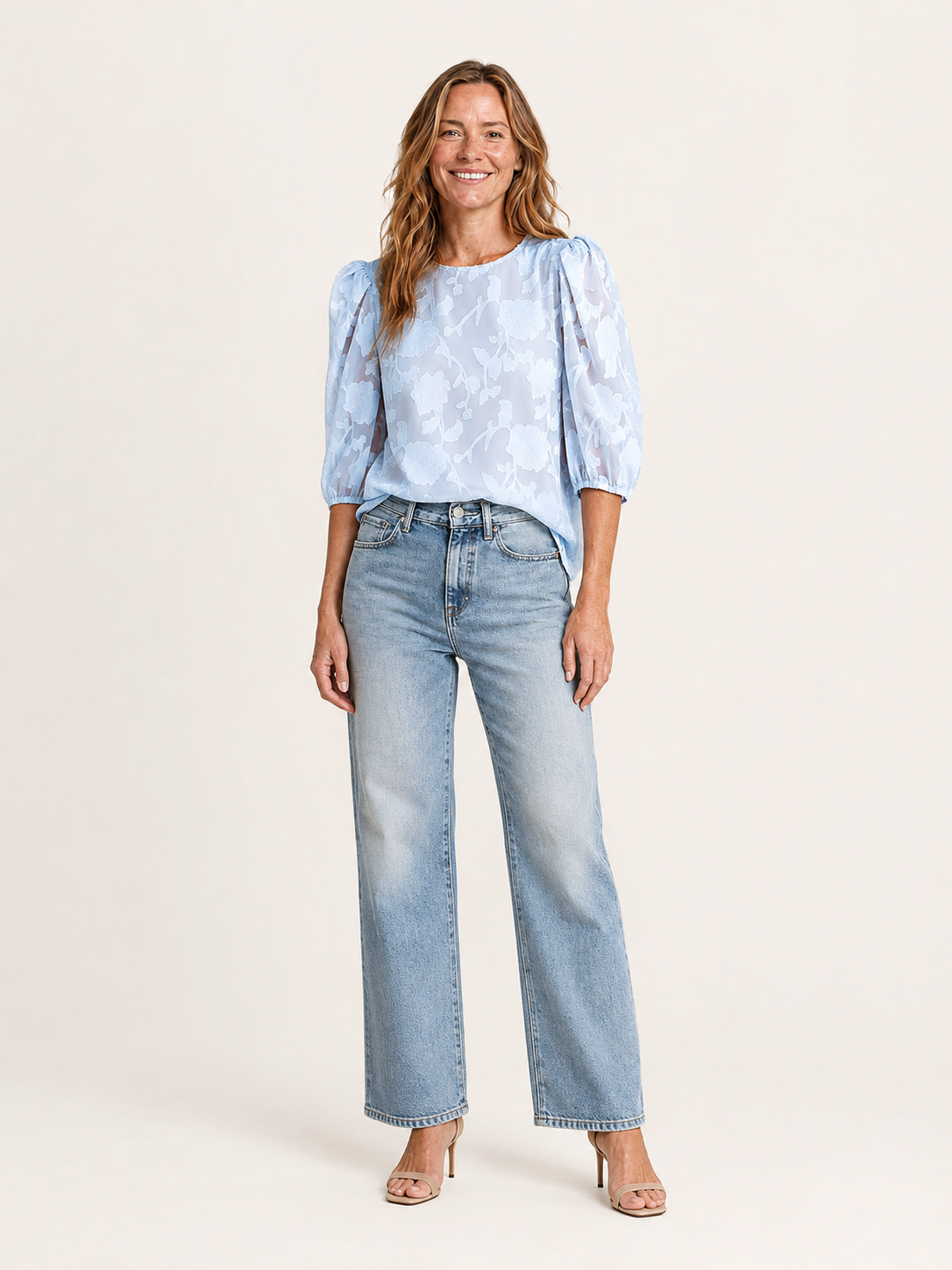 Marlena | Women's Floral Textured Puff Sleeve Blouse