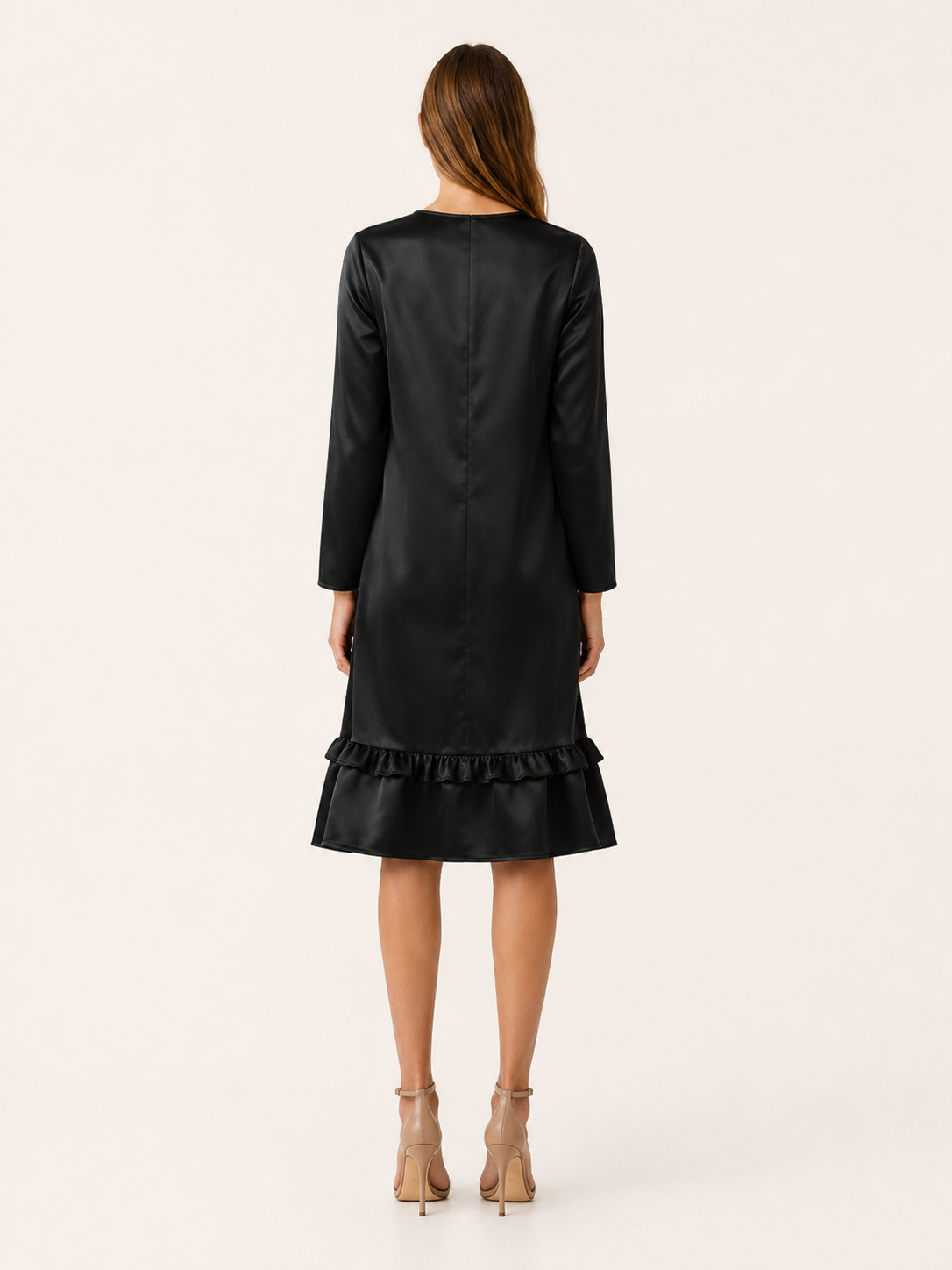 Marlow | Satin Midi Dress with Ruffle Hem Black Occasion