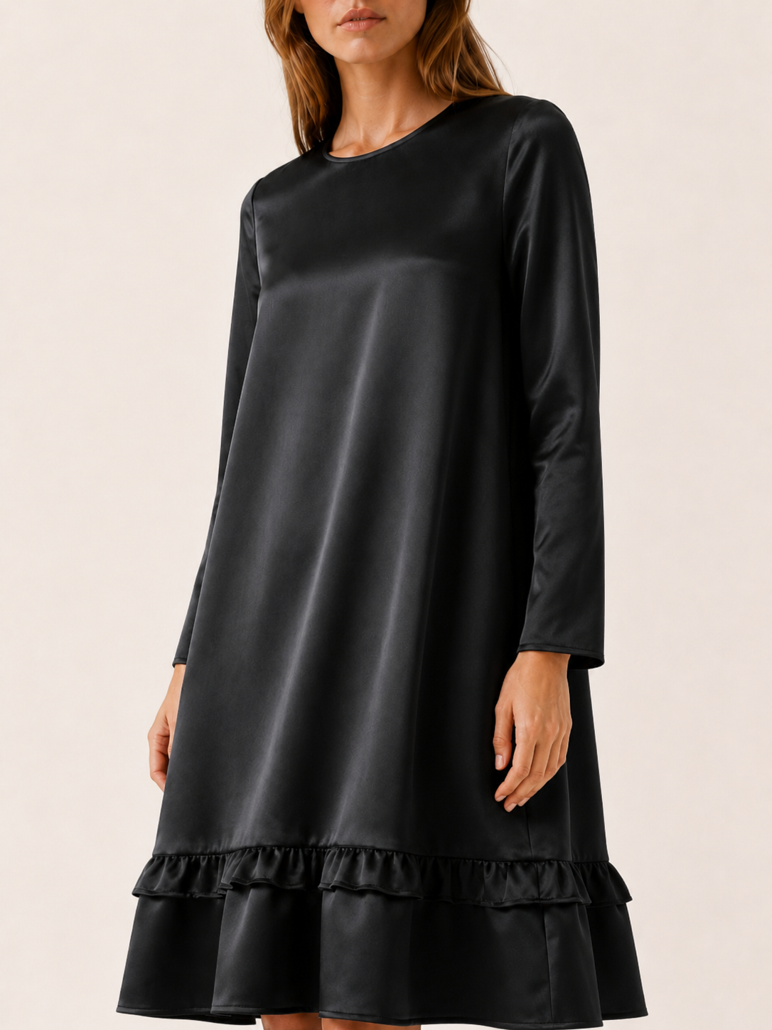Marlow | Satin Midi Dress with Ruffle Hem Black Occasion