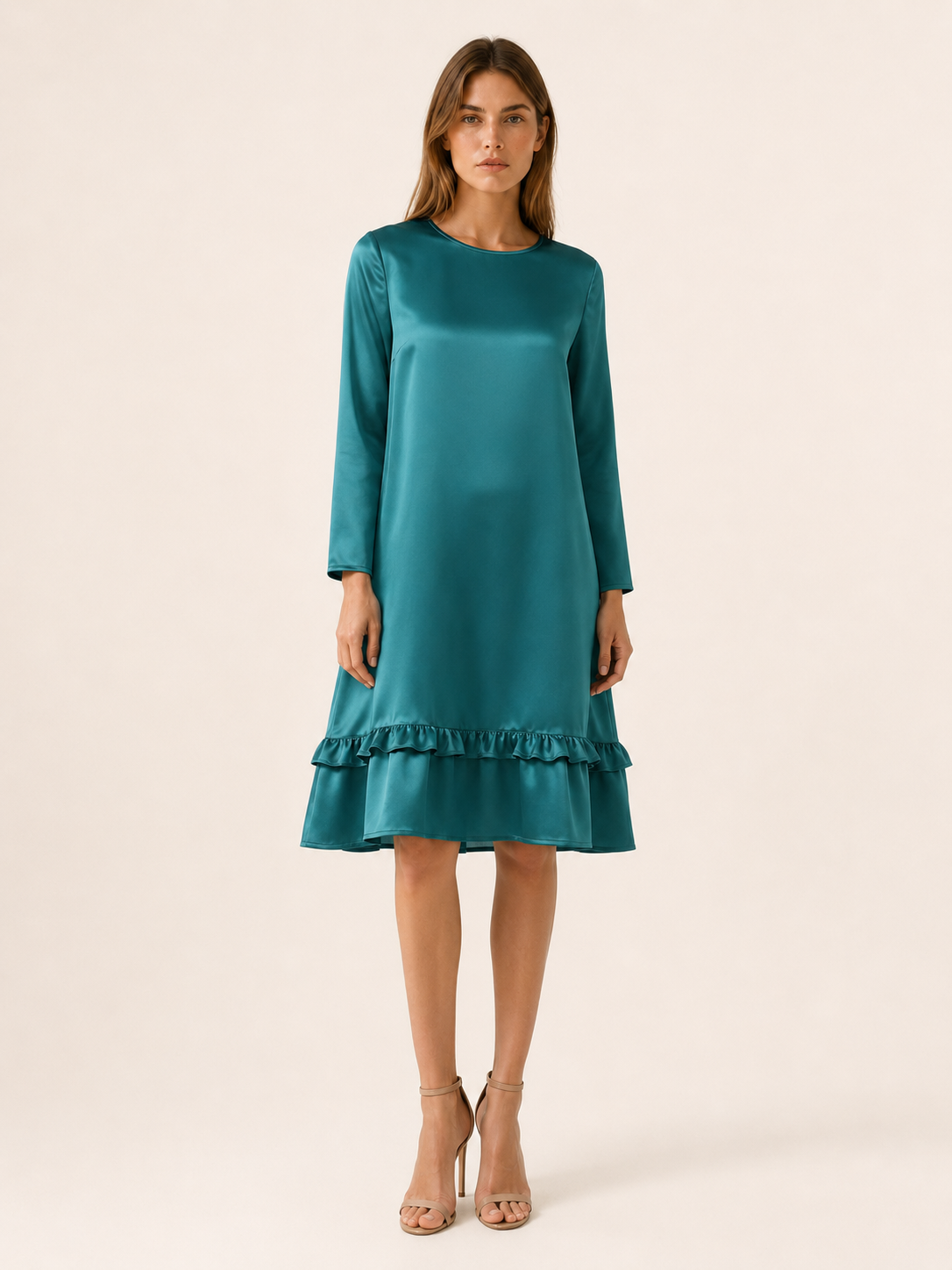 Marlow | Satin Midi Dress with Ruffle Hem Black Occasion
