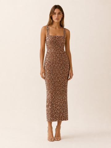 Marlowyn | Square Neck Maxi Dress with Bodycon Fit