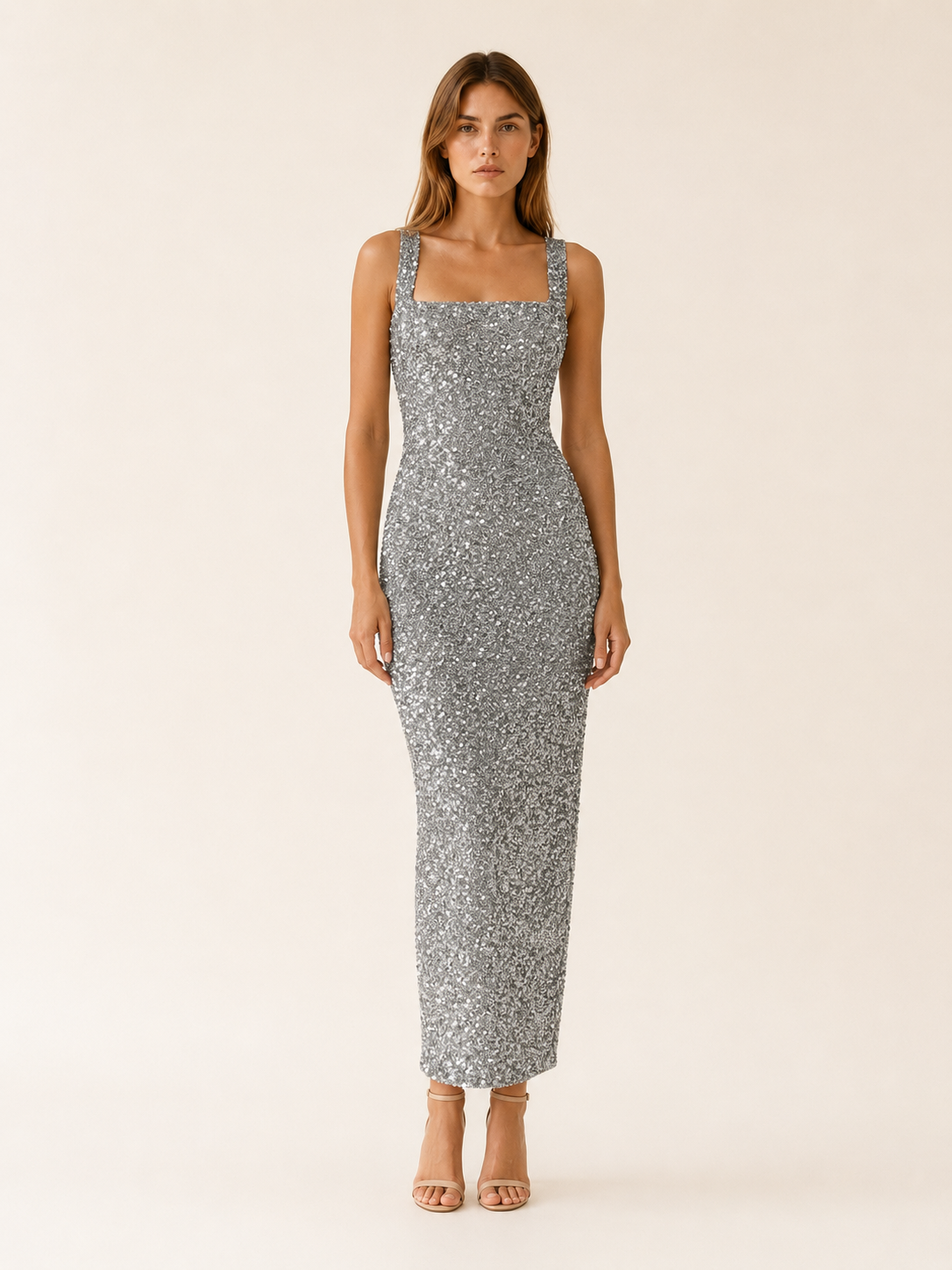 Marlowyn | Square Neck Maxi Dress with Bodycon Fit