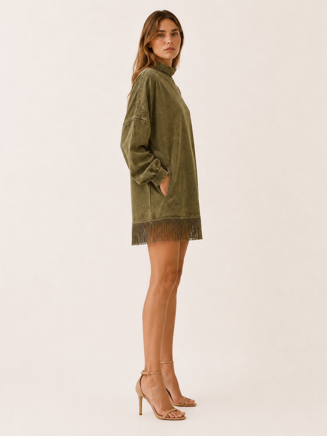 Marzia | Turtleneck Mini Dress with Fringe Hem
