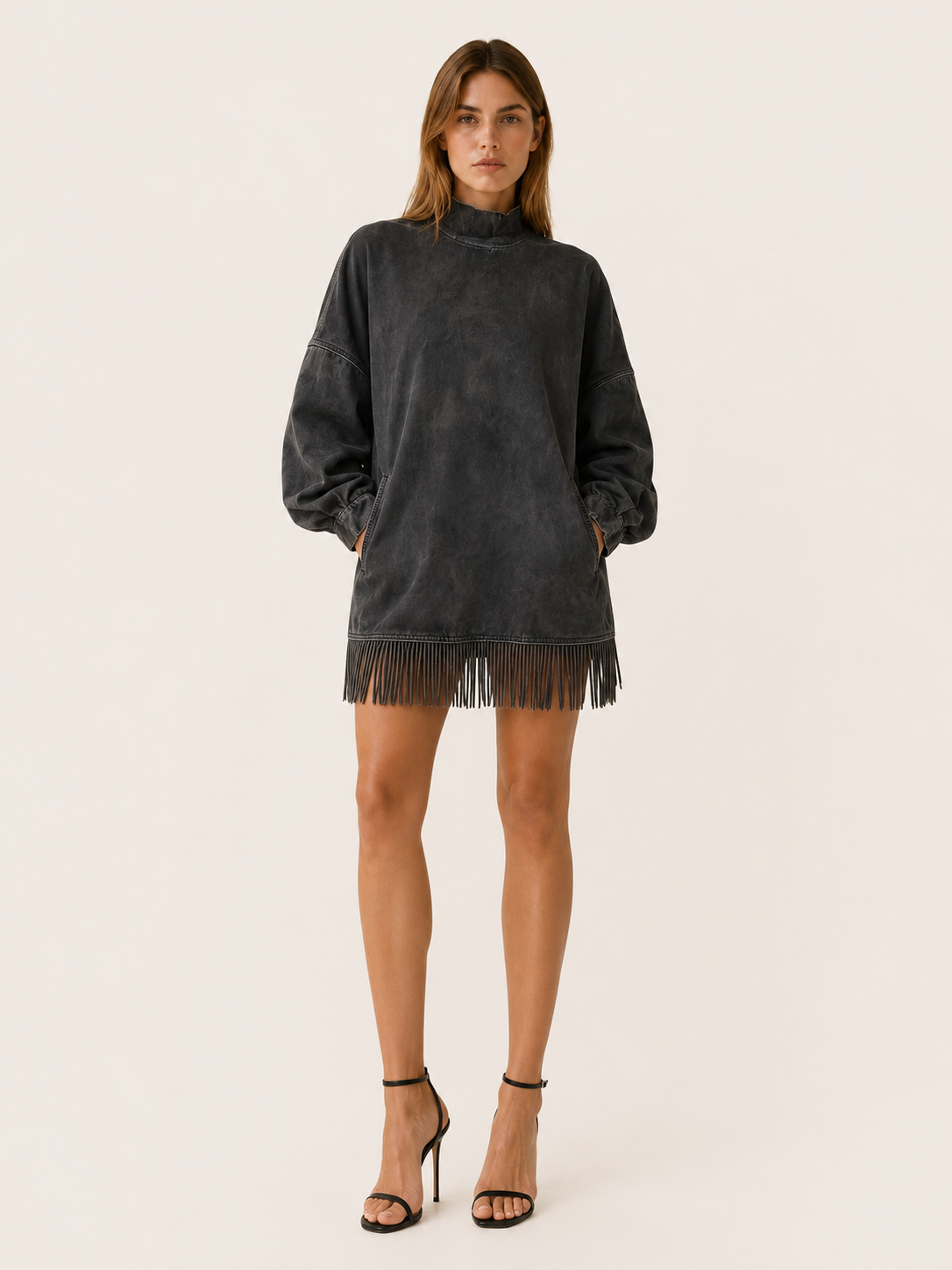 Marzia | Turtleneck Mini Dress with Fringe Hem