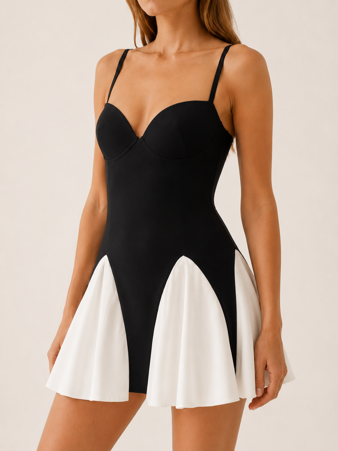 Mavie | Colourblock Mini Dress with Pleated Hem