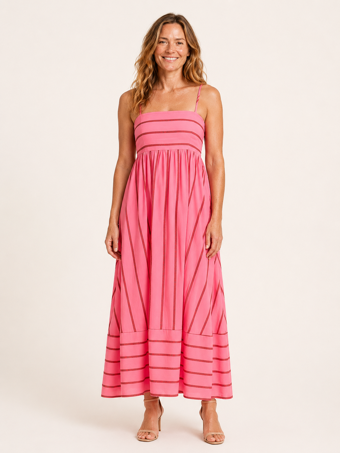 Melora | Women's Striped Square Neck Tiered Maxi Dress