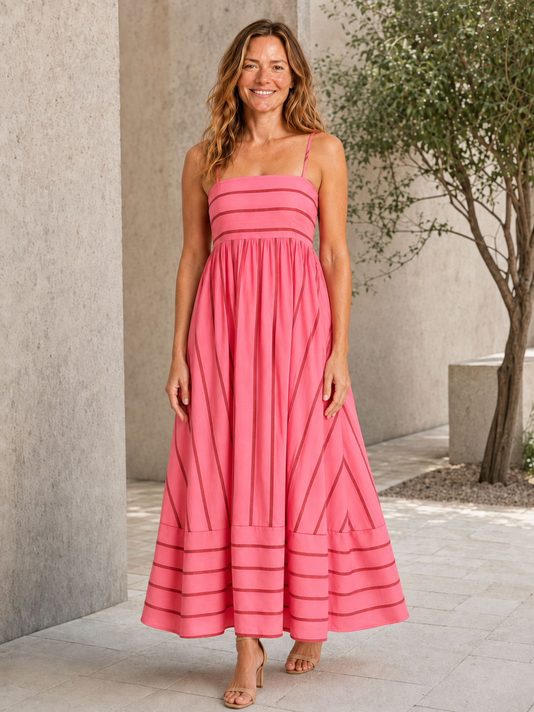 Melora | Women's Striped Square Neck Tiered Maxi Dress
