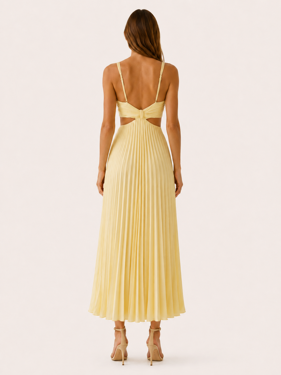 Mercia | Pleated Maxi Dress with V Neck Cut-Out Waist