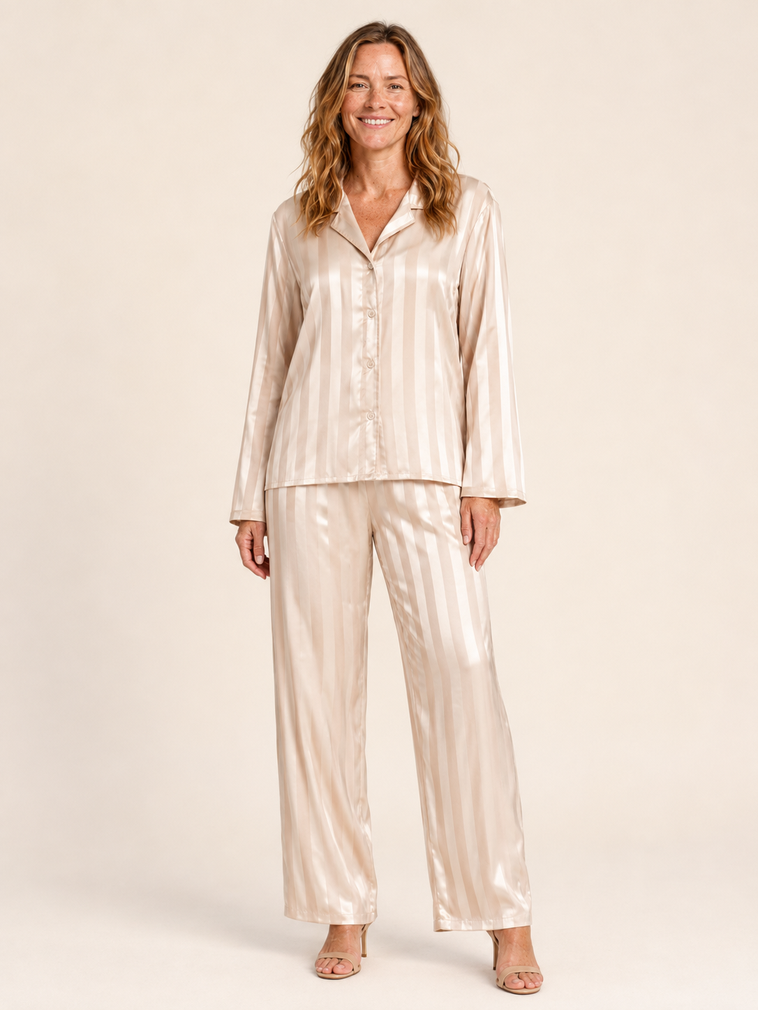 Meredith | Women's Striped Satin Shirt and Pants Pyjama Set