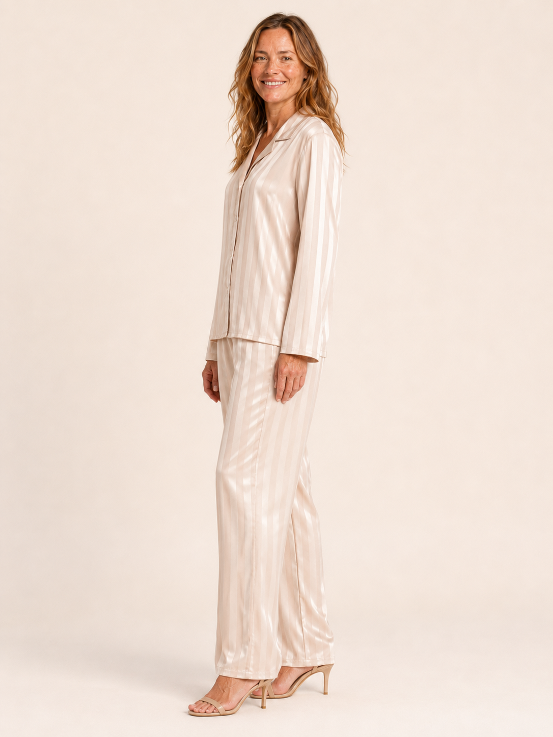 Meredith | Women's Striped Satin Shirt and Pants Pyjama Set