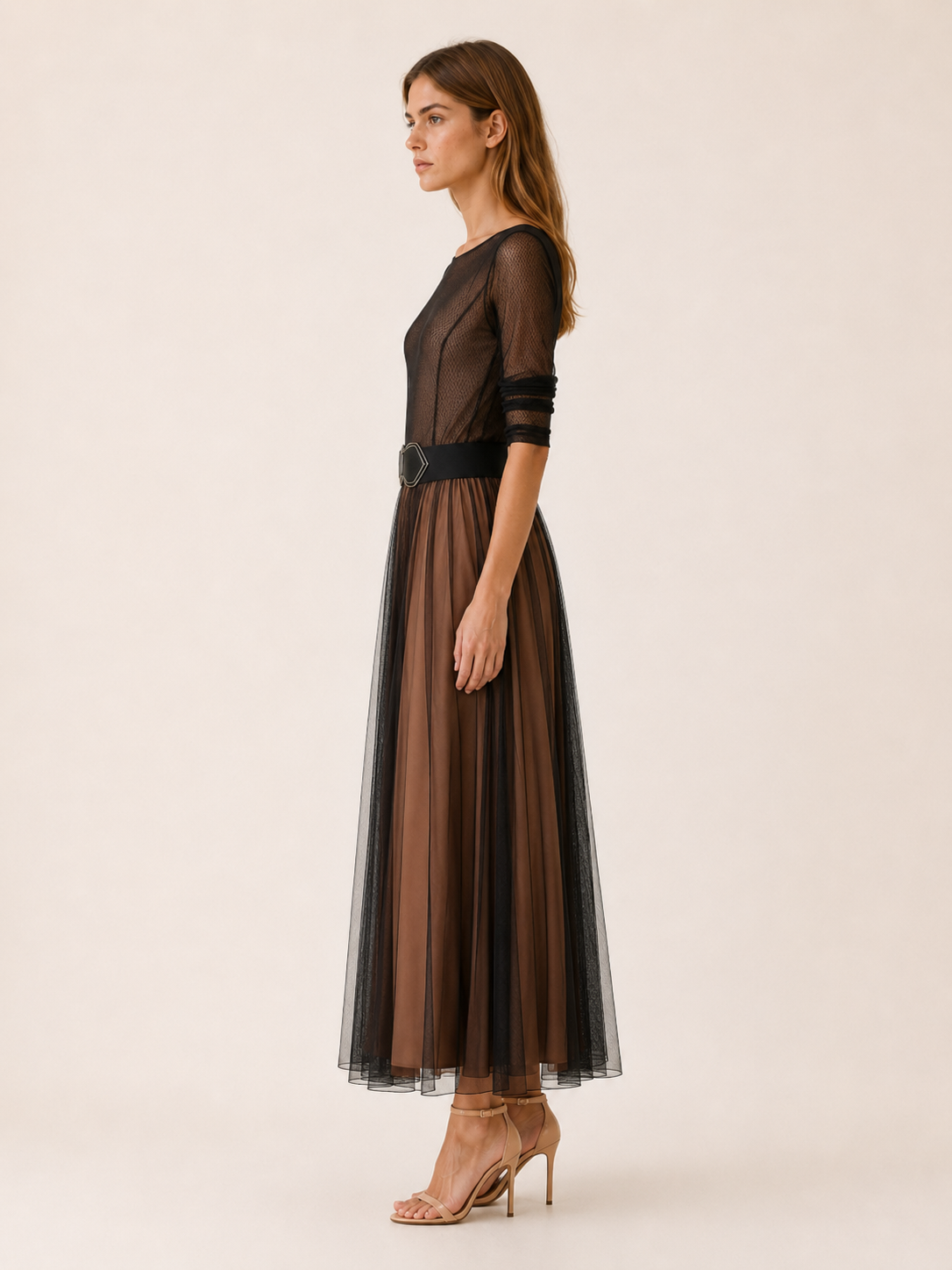 Merovia | Boat Neck Maxi Dress with Overlay