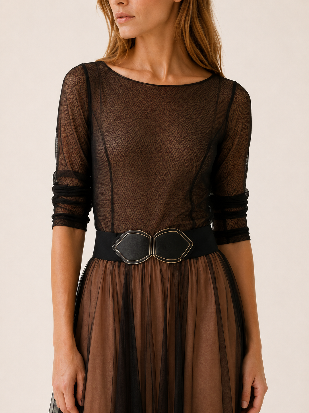 Merovia | Boat Neck Maxi Dress with Overlay