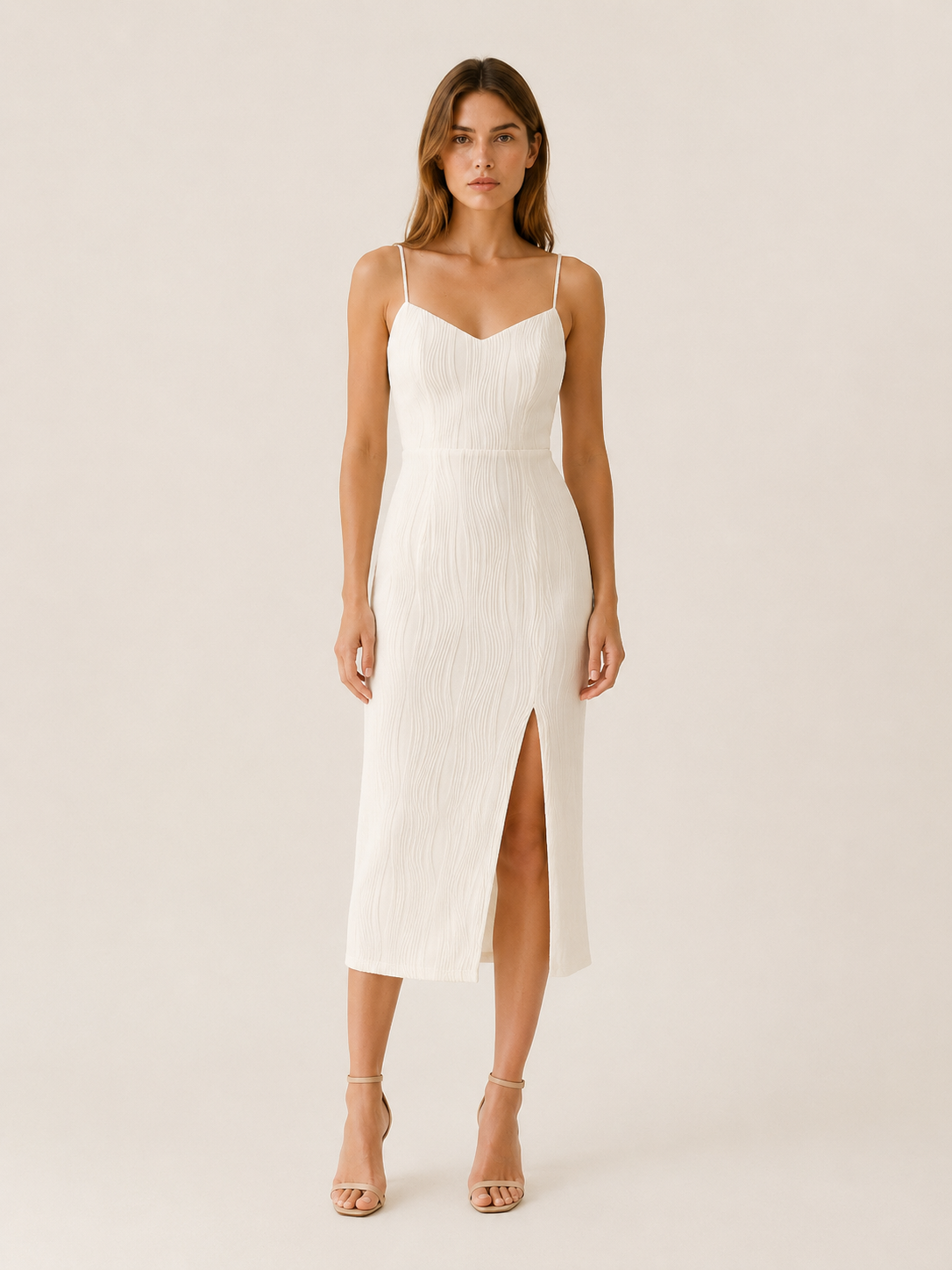 Meryl | Pearl Strap Midi Dress with Side Slit