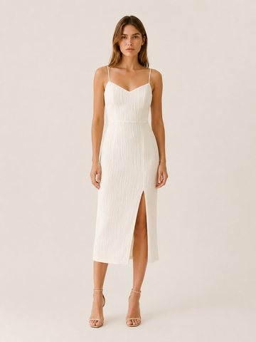 Meryl | Pearl Strap Midi Dress with Side Slit