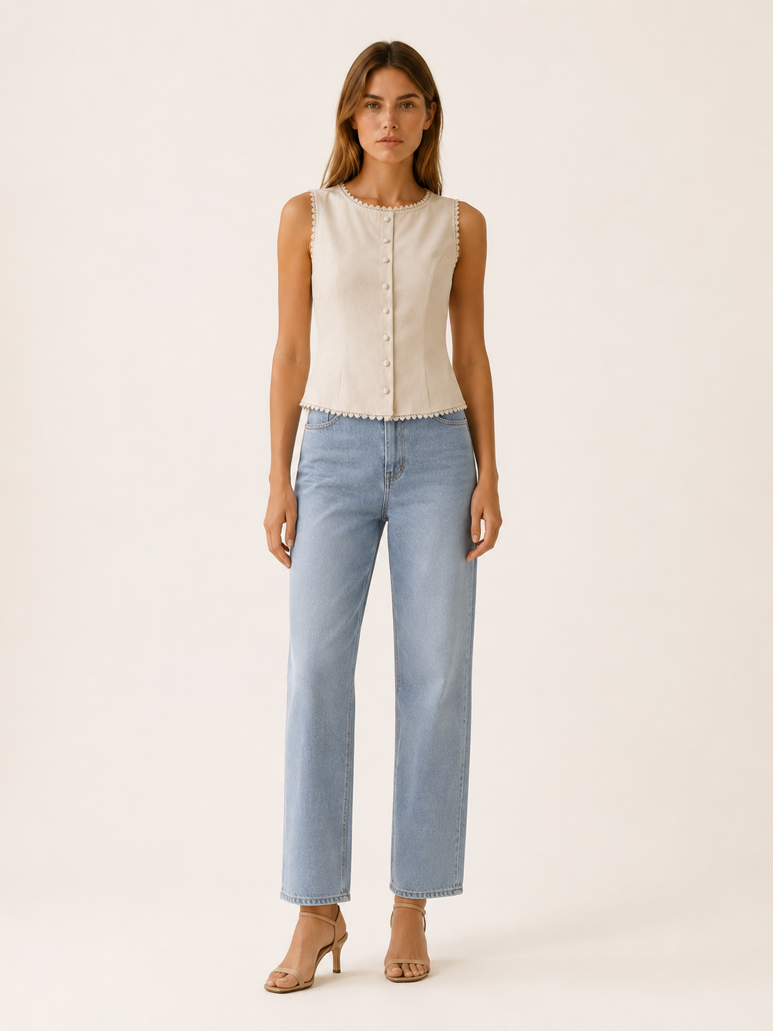 Mira | Women's Button Front Boat Neck Vest