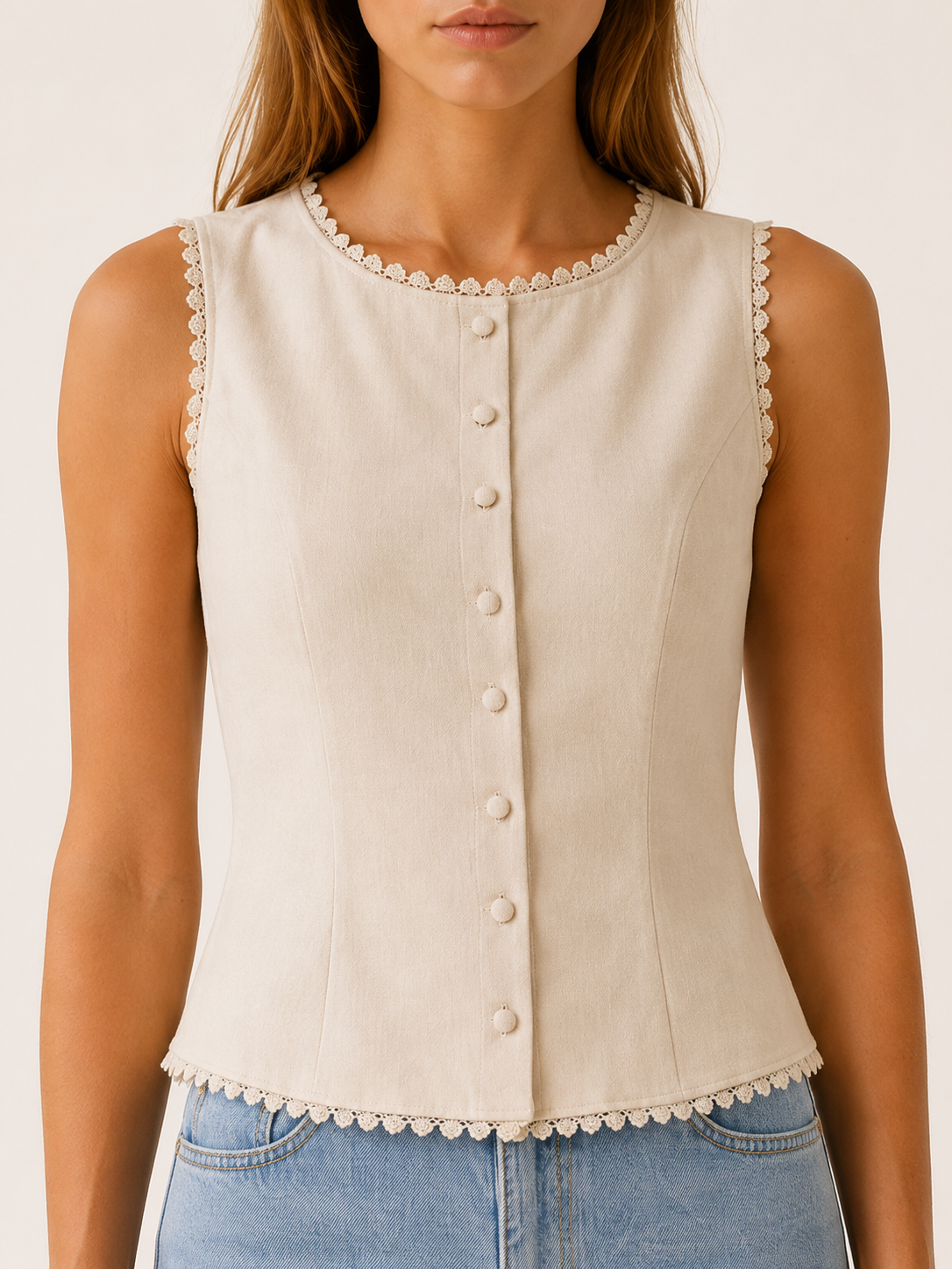 Mira | Women's Button Front Boat Neck Vest