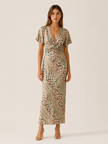 Mirella | Silk Maxi Dress with V Neck