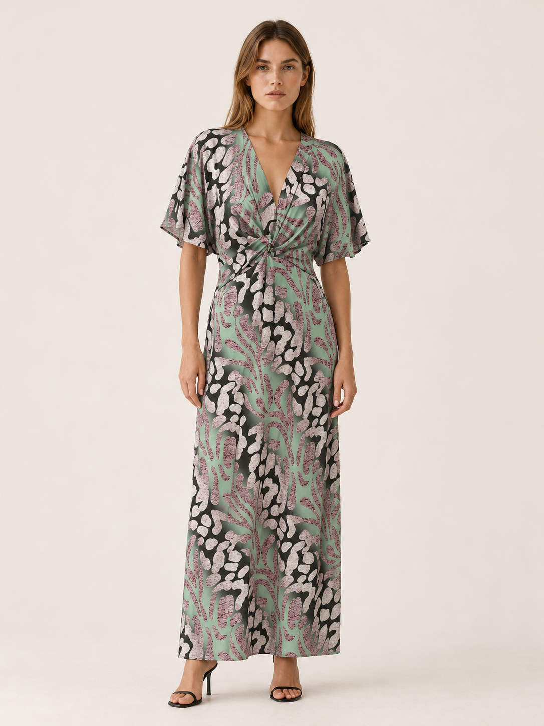 Mirella | Silk Maxi Dress with V Neck