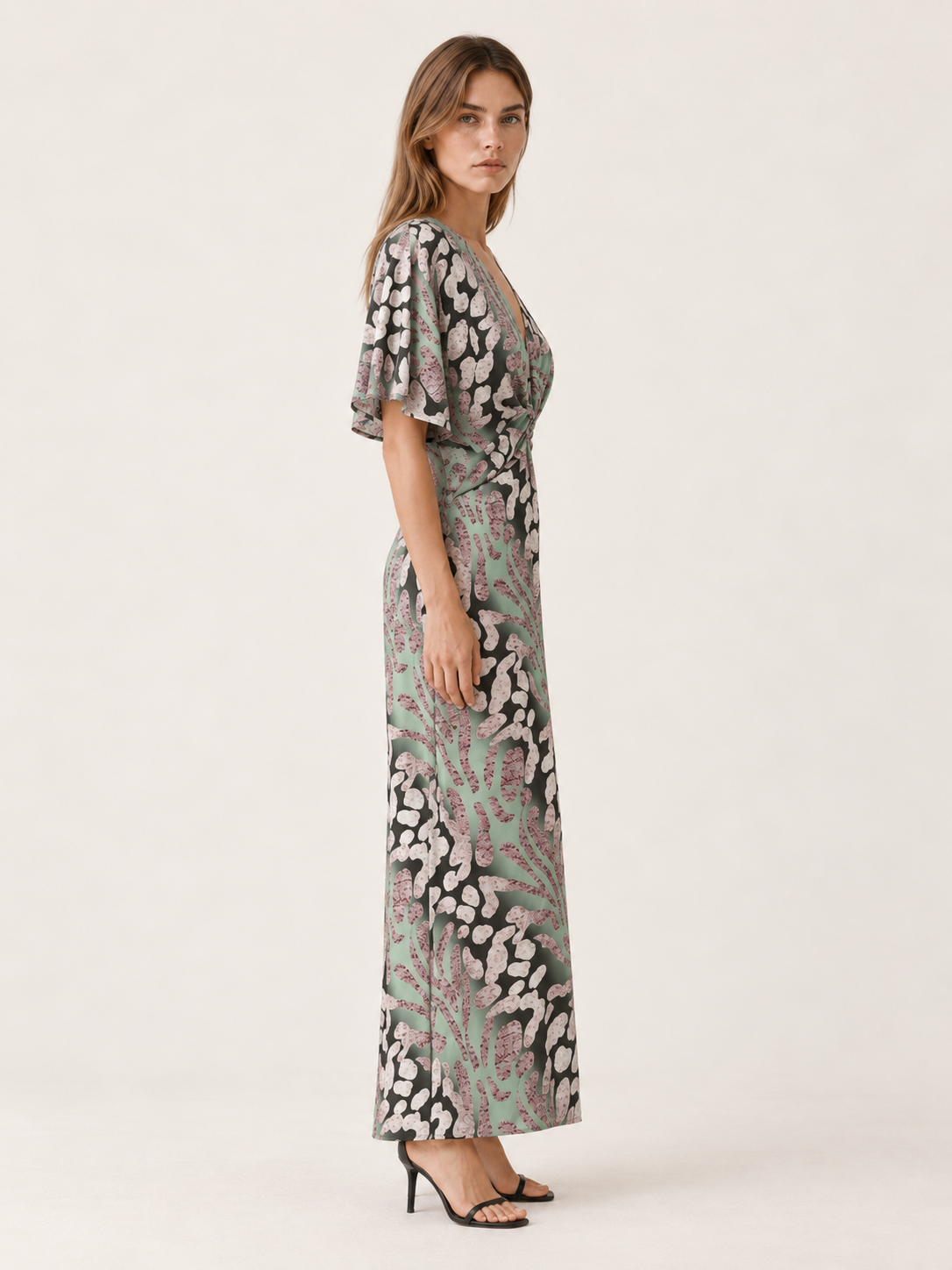Mirella | Silk Maxi Dress with V Neck