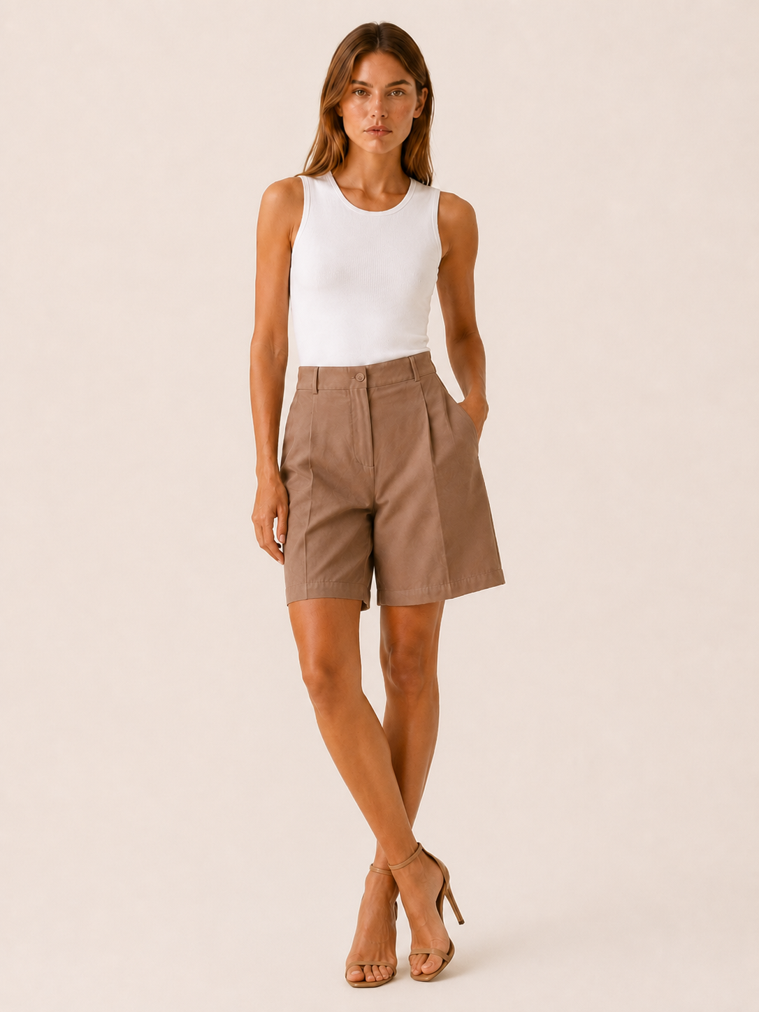 Naomi | Women's Pleated High Waisted Bermuda Shorts