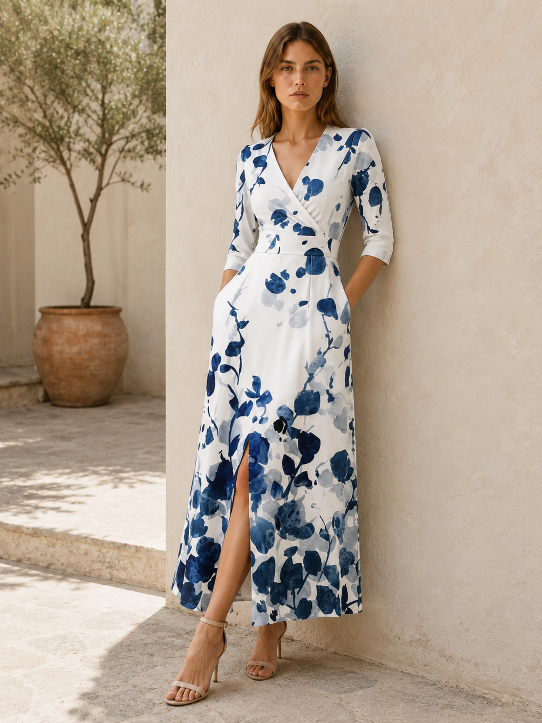 Neriah | Maxi Dress with V Neck and Front Slit