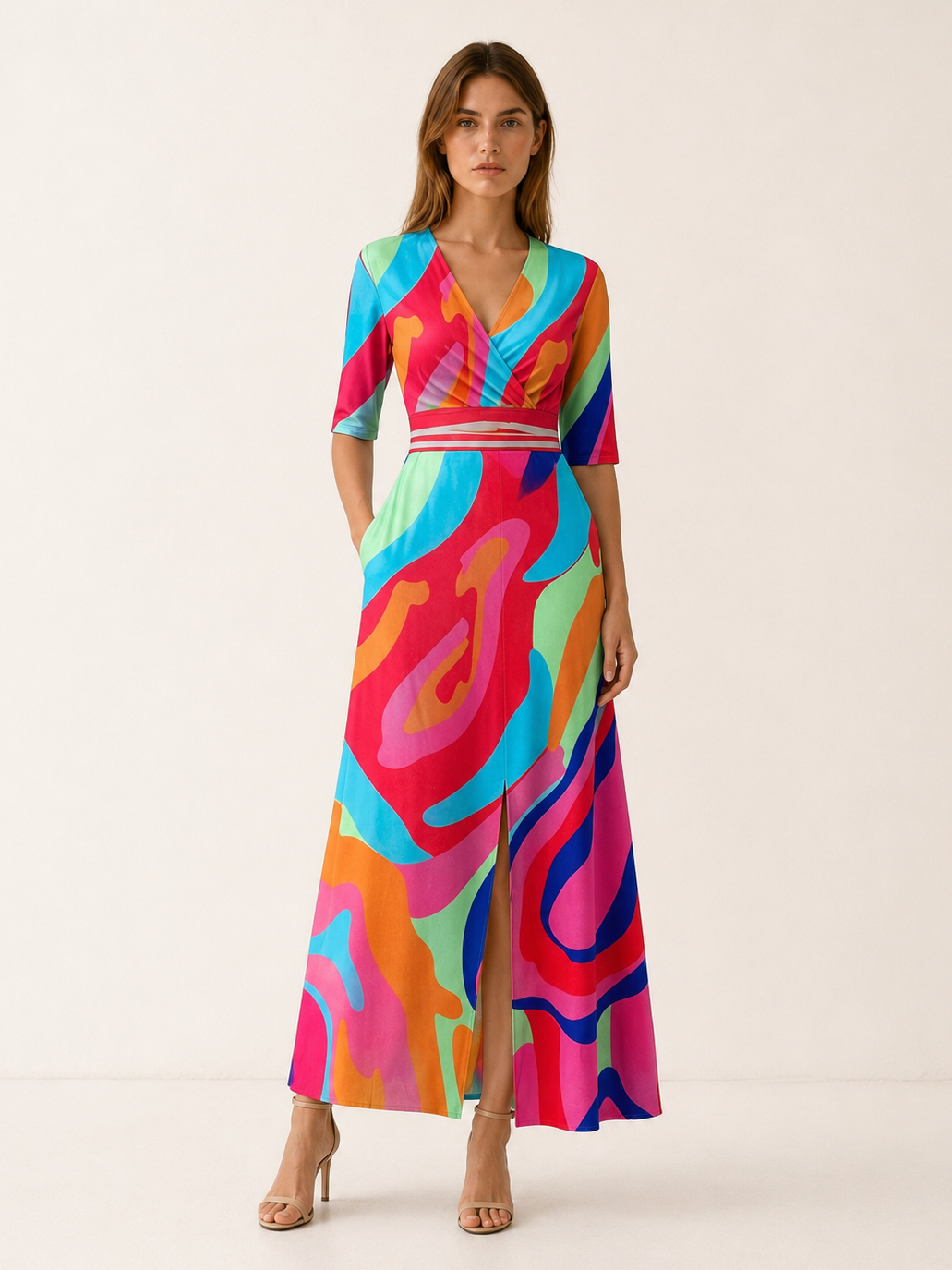 Neriah | Maxi Dress with V Neck and Front Slit