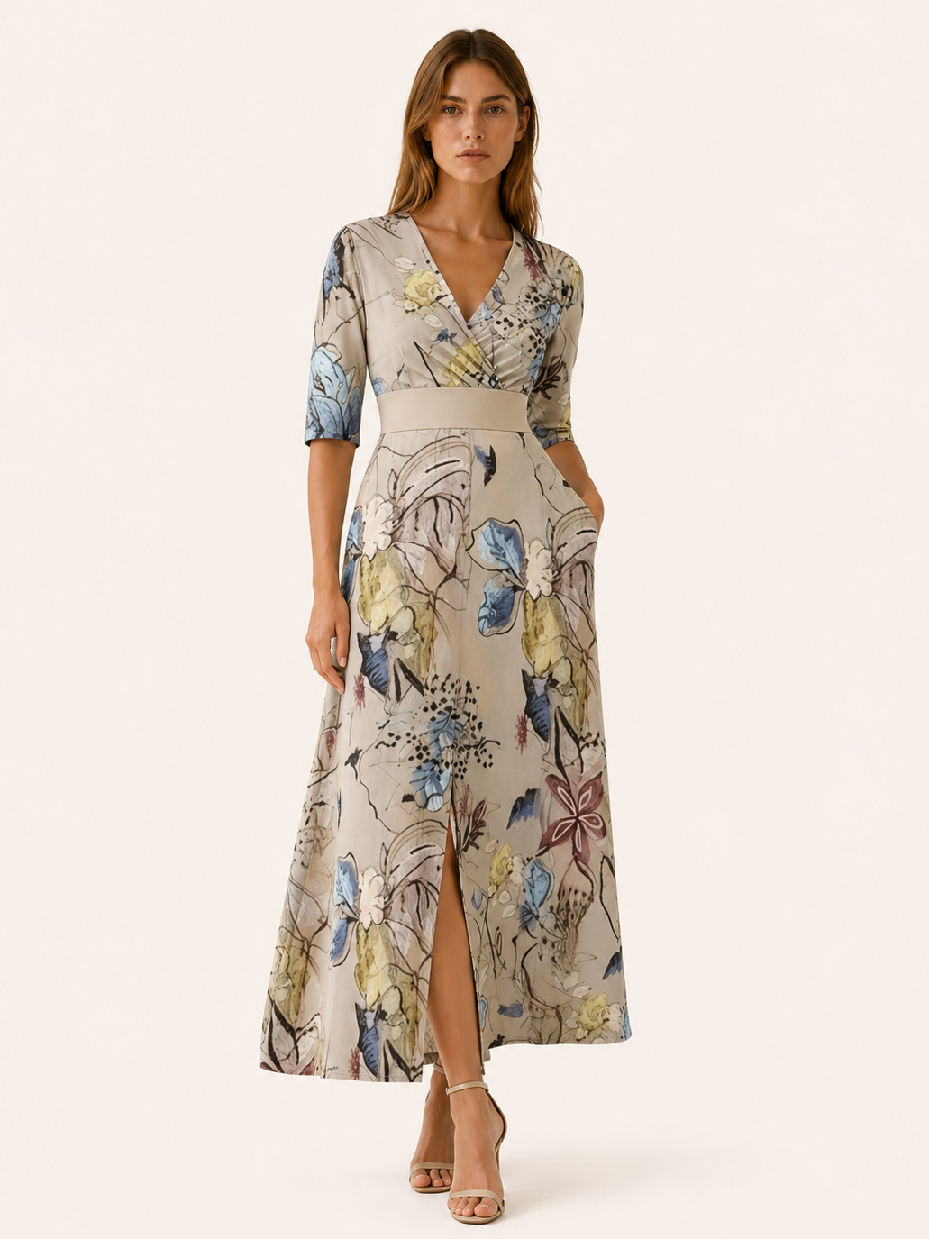 Neriah | Maxi Dress with V Neck and Front Slit