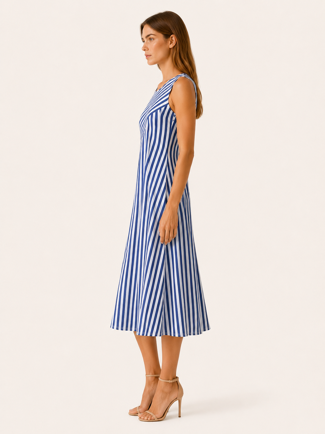 Nerida | Striped Midi Dress with Sleeveless A-Line Fit