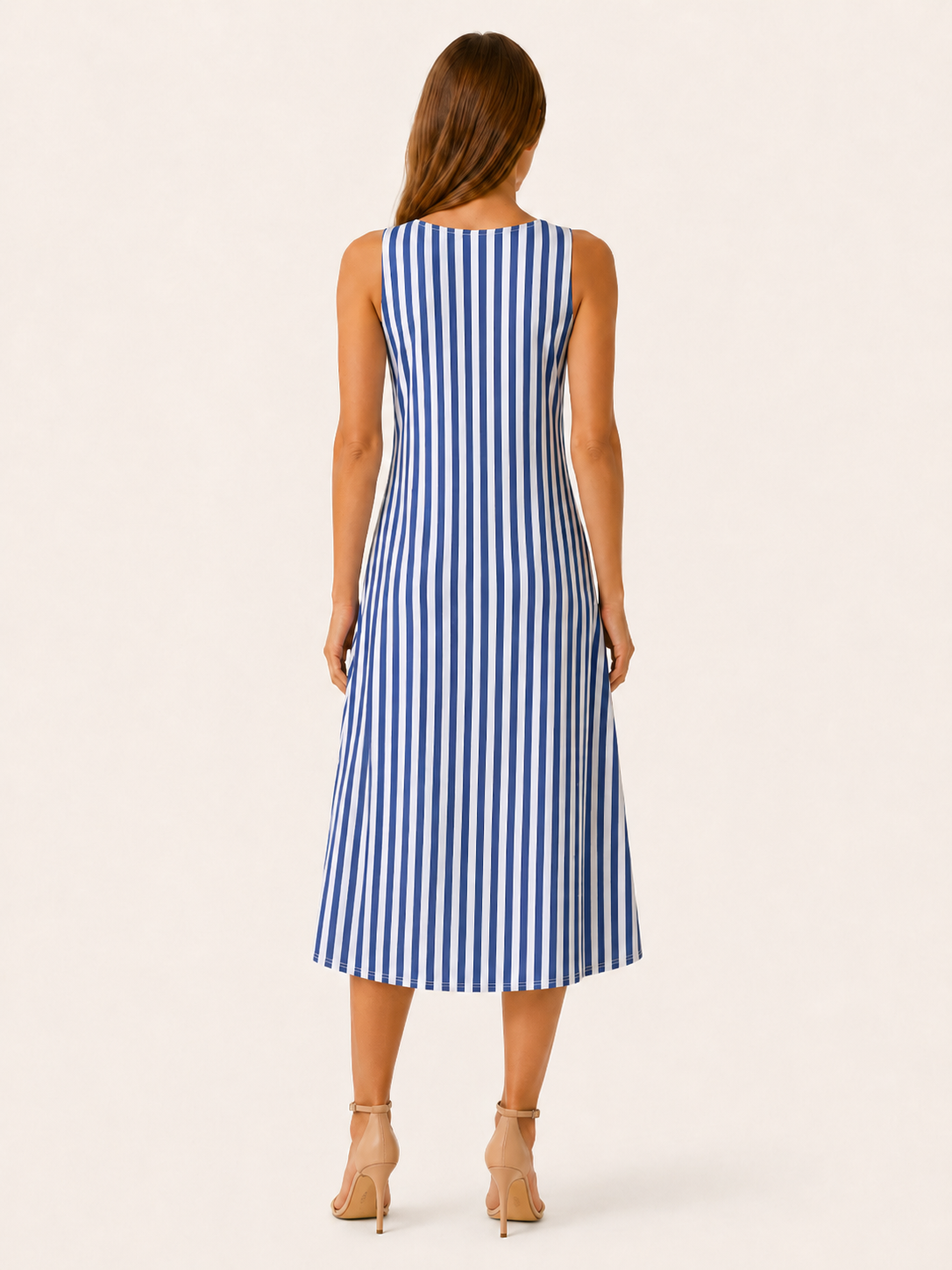 Nerida | Striped Midi Dress with Sleeveless A-Line Fit