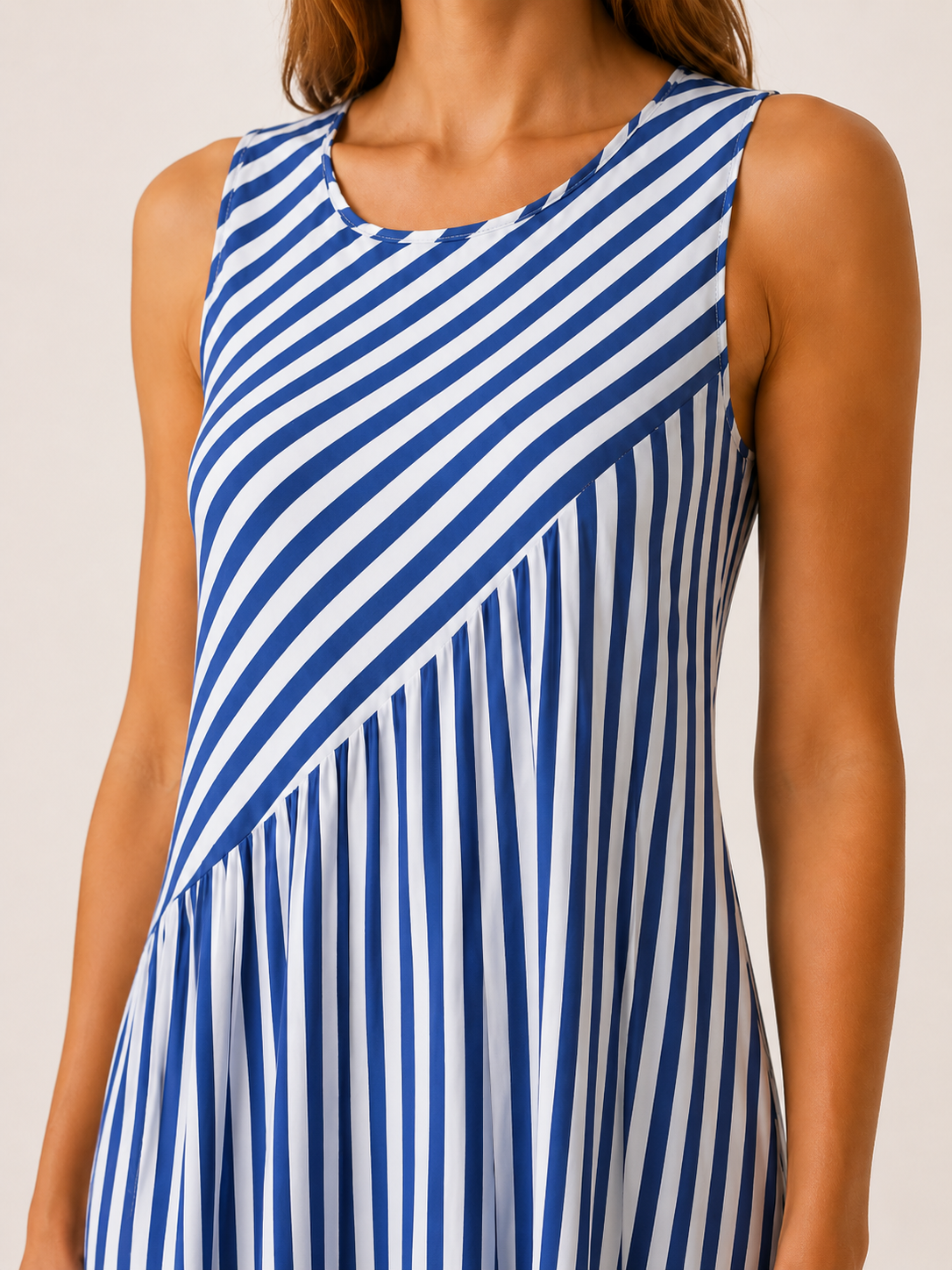 Nerida | Striped Midi Dress with Sleeveless A-Line Fit