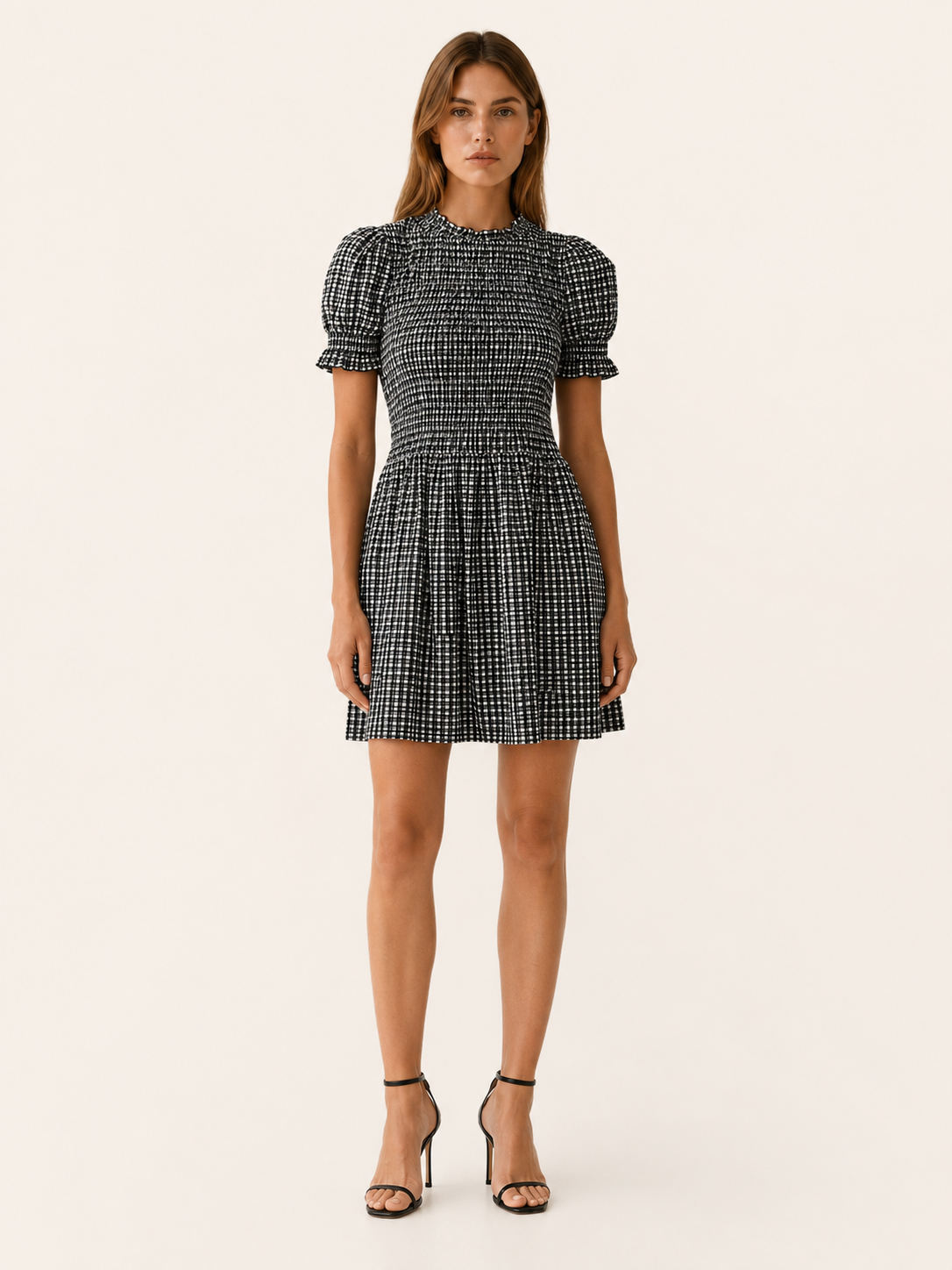 Nerys | Gingham Mini Dress with Puff Sleeves