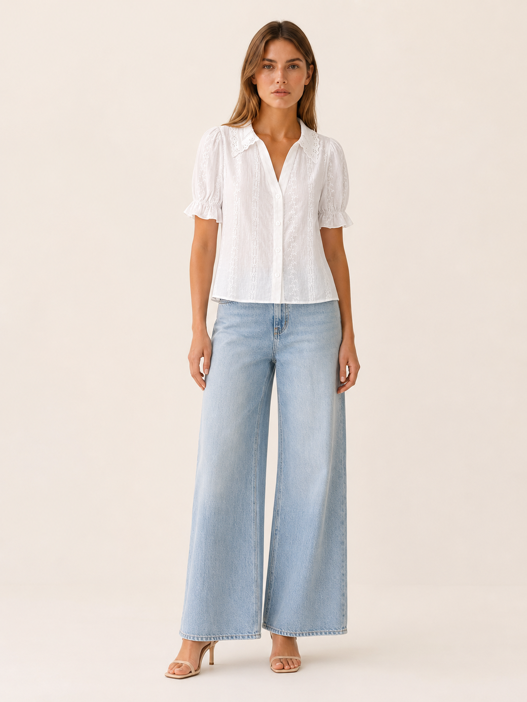 Nina | Women's Lace Embroidered Collared Blouse