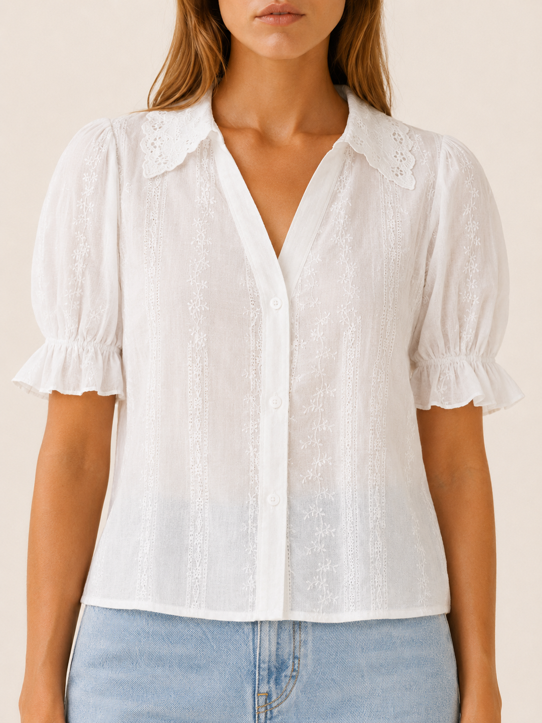 Nina | Women's Lace Embroidered Collared Blouse
